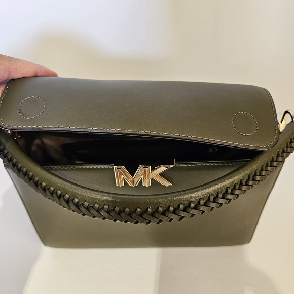Michael Kors medium Karlie crossbody satchel olive leather gold hardware bag - Picture 9 of 14